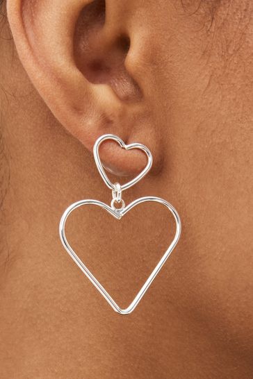 Silver Tone Heart Drop Earrings