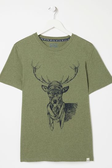 FatFace Green Deer Dude T-Shirt