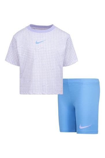 Nike Lilac/Blue Little Kids Gingham T-Shirt and Shorts Set