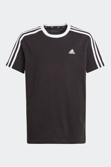 adidas Black Loose Fit Boyfriend Sportswear Essentials 3-Stripes Cotton T-Shirt