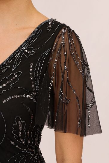 Adrianna papell black beaded short dress cheap