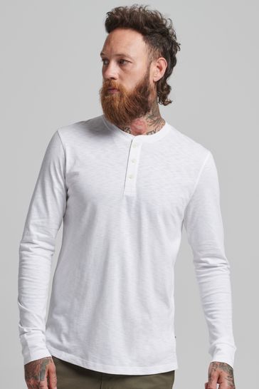 Superdry White Long Sleeve Jersey Henley Top