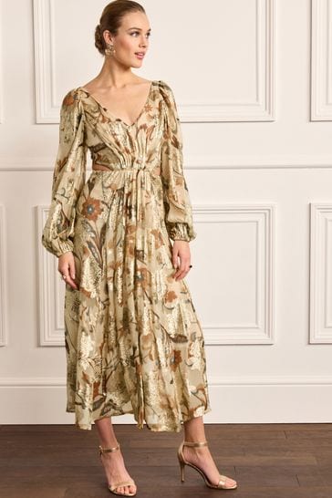 Buy Gold Sparkle Jacquard Maxi Dress from Next Luxembourg