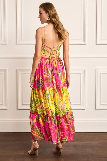 Buy Pink Yellow Print Maxi Tiered Ruffle Dress from Next Luxembourg