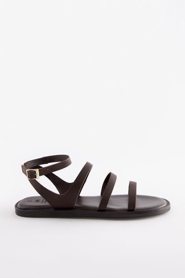 Chocolate Brown Forever Comfort Leather Simple Flat Sandals With Ankle Strap