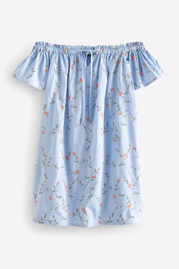 Buy Pale Blue Embroidered Bardot Mini Dress from Next Netherlands
