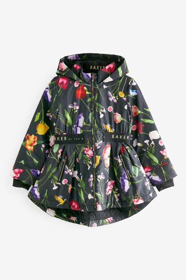 Baker by Ted Baker Shower Resistant Black Floral Rain Mac