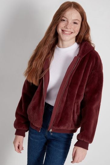 Kylie Red Teen Faux Fur Bomber Jacket