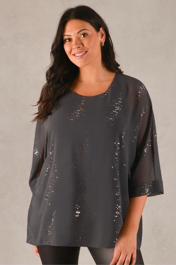 Live Unlimited Curve Silver Spangles Overlay Top