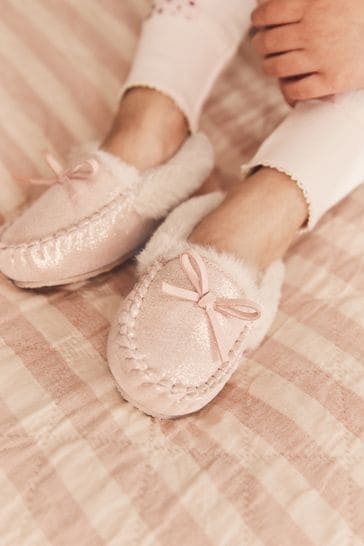 Pink Sparkle Moccasin Slippers