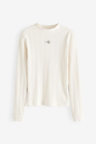 Calvin Klein Jeans White Ribbed Long Sleeve T-Shirt