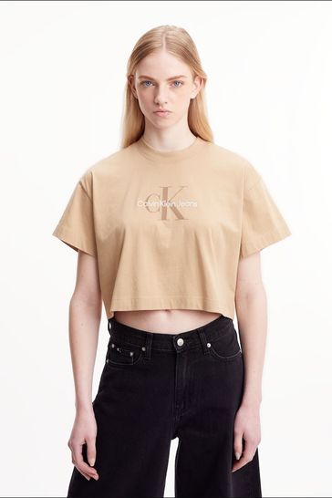 Calvin Klein Jeans Brown Archival Monologo Cropped T-Shirt