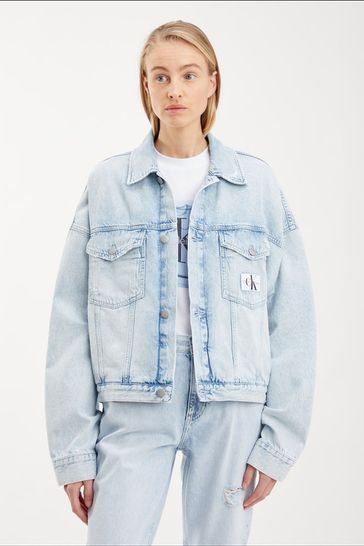 fantoom Slim Nauwkeurig Buy Calvin Klein Jeans Extreme Oversized Blue Crop Denim Jacket from Next  USA
