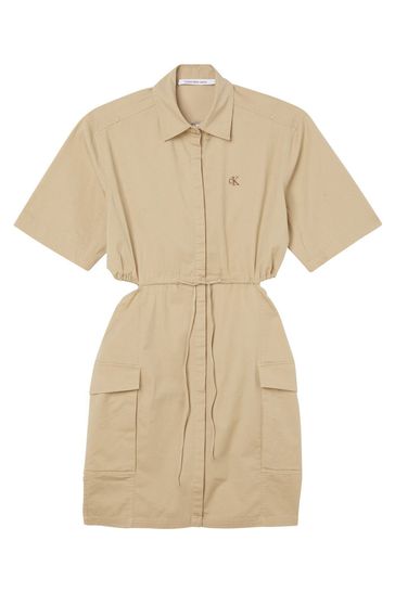 Calvin Klein Jeans Archival Cut Out Brown Shirt Dress
