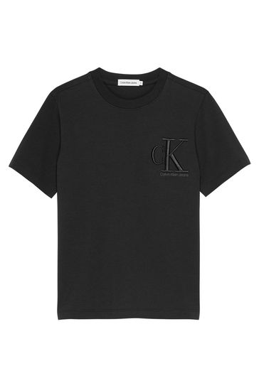 Calvin Klein Jeans Boys Embroidered Monogram Logo Black T-Shirt
