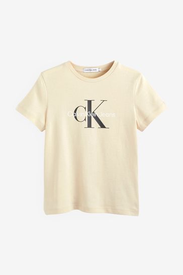 Buy Calvin Klein Jeans Boys Cream Natural Monogram Logo T-Shirt