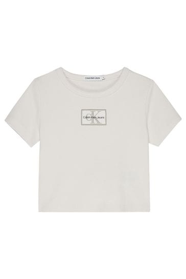 Calvin Klein Jeans Girls White Rib Badge T-Shirt