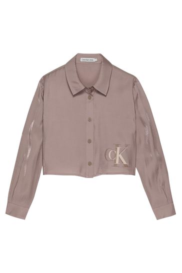 Calvin Klein Jeans Girls Pink Metallic Shine Cropped Shirt