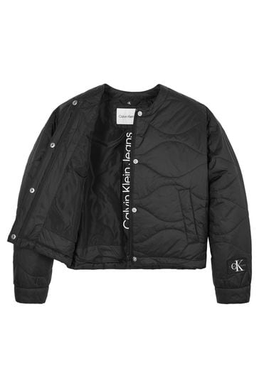 Calvin Klein Jeans Girls Cropped Quilted Black Jacket