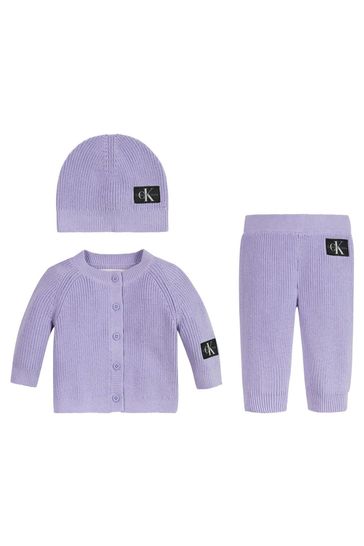 Calvin Klein Jean Baby Purple Knit Cardigan Joggers Giftpack