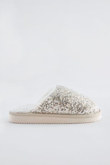 Silver sequin online slippers
