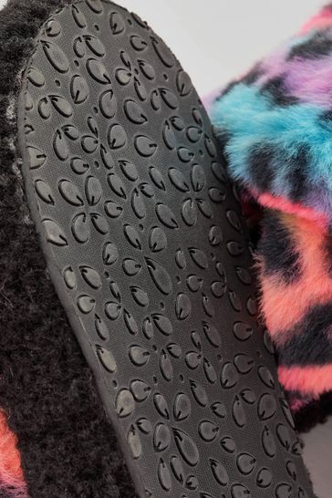 Buy Bright Animal Print Faux Fur Slider Slippers from Next Poland