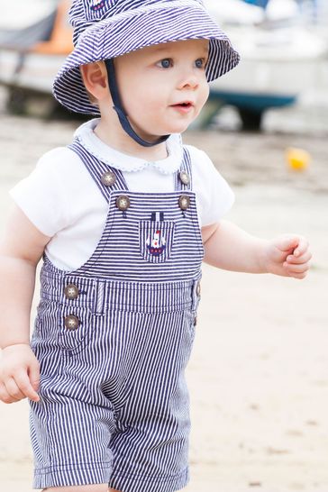 JoJo Maman Bébé Navy Nautical Stripe Baby Dungarees