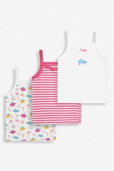 JoJo Maman Bébé Pink Dinosaur 3-Pack Girls' Vest Set