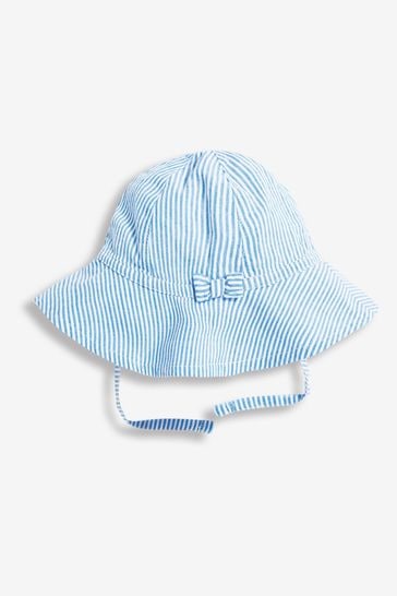 JoJo Maman Bébé Blue Seersucker Stripe Floppy Sun Hat