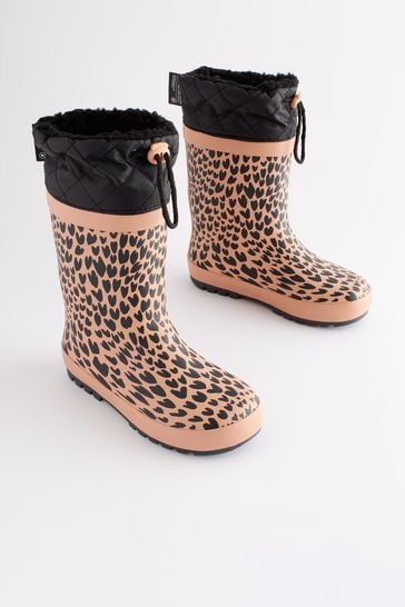 Tan Animal Print Thermal Thinsulate™ Lined Cuff Wellies