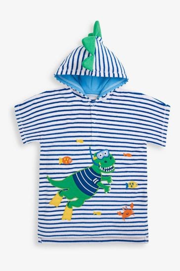 JoJo Maman Bébé Blue Stripe Dino Towelling Hooded Poncho