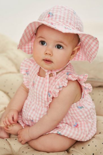Buy JoJo Maman B b Pink Gingham Embroidered Bubble Baby Romper