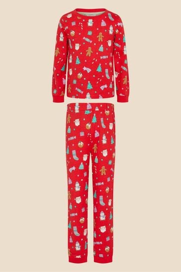 Angels by Accessorize Girls Red Christmas Print Full Length Pyjama Set