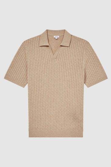 Slim Fit Cable Knit Polo Shirt