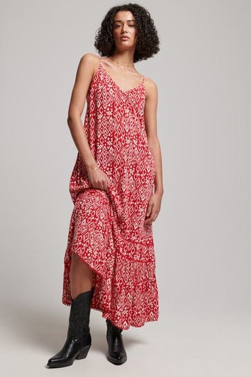 Superdry Red Vintage Long Beach Cami Dress