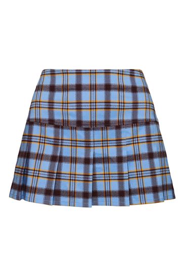 Blue pleated check skirt online