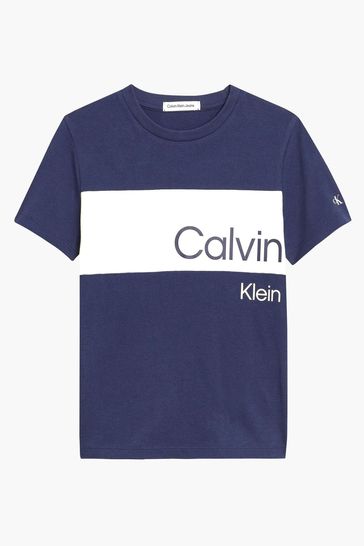 Calvin Klein Jeans Blue Colourblock Stack Logo T-Shirt