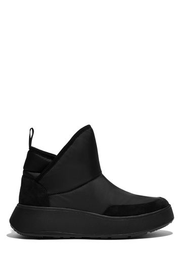 FitFlop Black F-Mode E01 Biofleece-Lined Nylon Flatform Bootie Sneakers