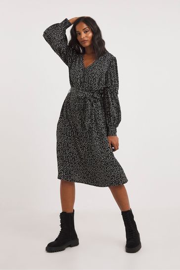 Buy JD Williams Black Mono Spot Balloon Frill Sleeve Waisted Swing Dress With Pockets And Piping Detail from Next Poland