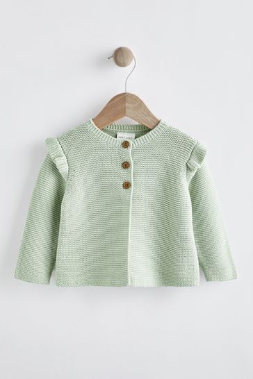 Green Baby Frill Shoulder Knitted Cardigan (0mths-2yrs)