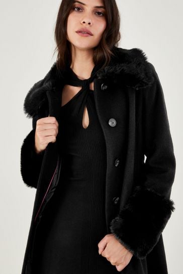 Fur trim belted coat clearance