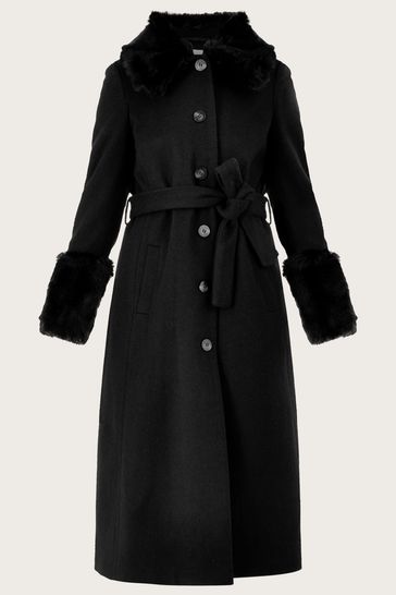 Buy Monsoon Felicity Faux Fur Trim Belted Wool Blend V Coat from