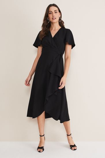 Phase Eight Black Frill Julissa Wrap Dress