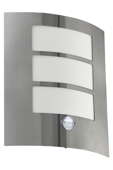 Eglo Silver City Stainless Steel Exterior Wall Light with Sensor