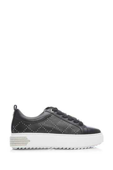 Moda in Pelle Black Embellished Chunky Sole Trainers With Pearl Buckle