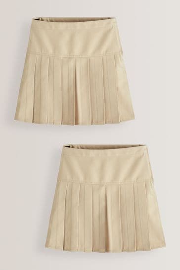 Neutral Stone Regular Waist Pleat Skirts 2 Pack (3-16yrs)