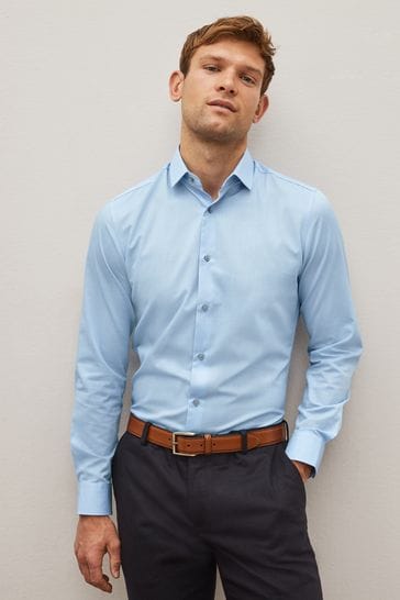 Blue Slim Fit Easy Care Textured Shirt