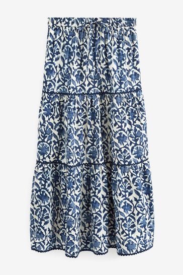 Buy Blue Tiered 100 Cotton Maxi Skirt from Next Denmark