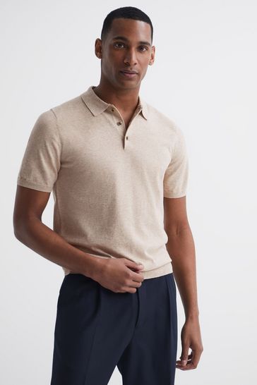 Buy Reiss Oatmeal Melange Wilton Slim Fit Knitted Polo Shirt from Next Lithuania
