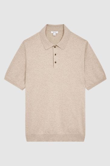 Buy Reiss Oatmeal Melange Wilton Slim Fit Knitted Polo Shirt from Next Lithuania
